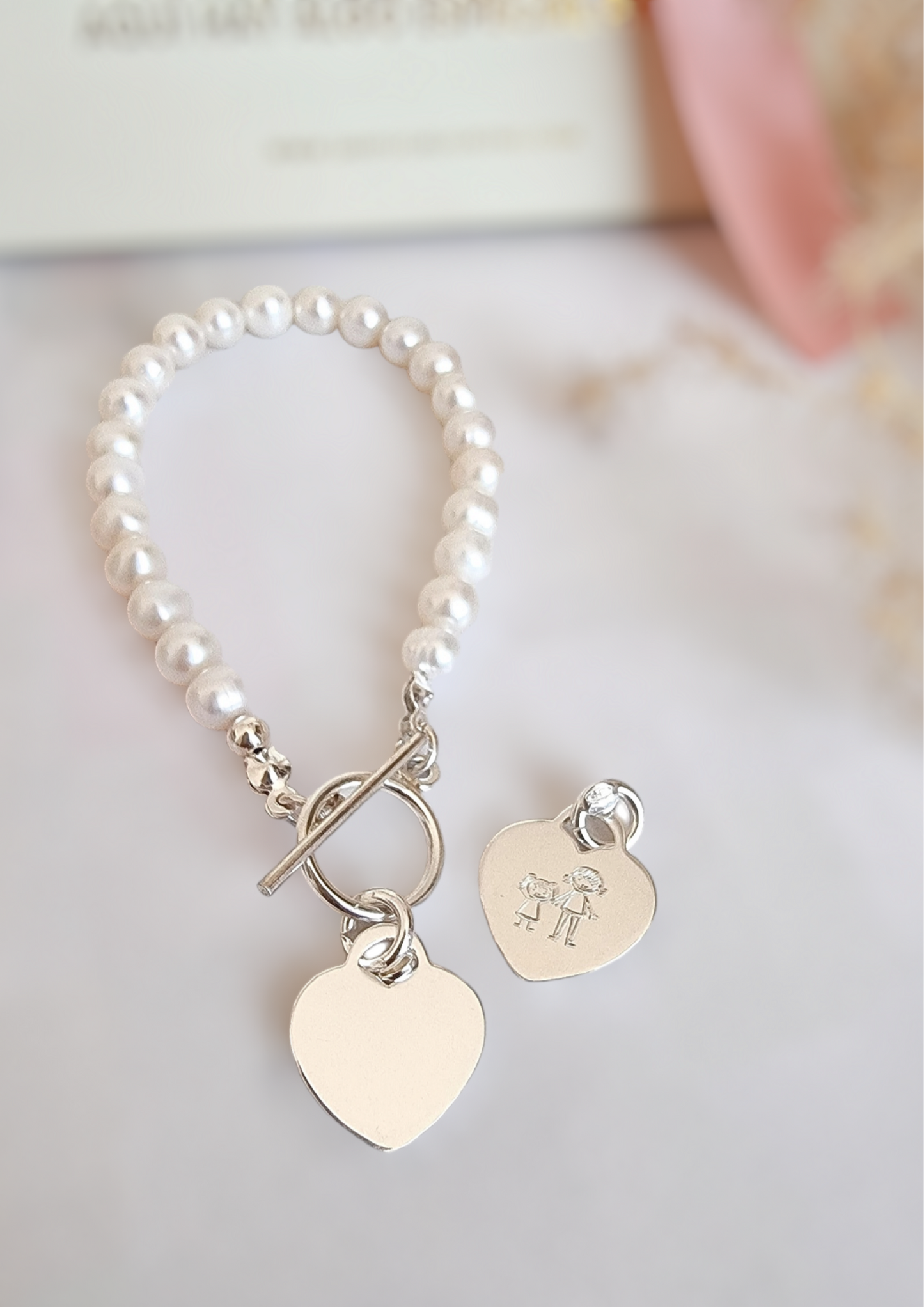 Brazalete Corazón y perla para grabar