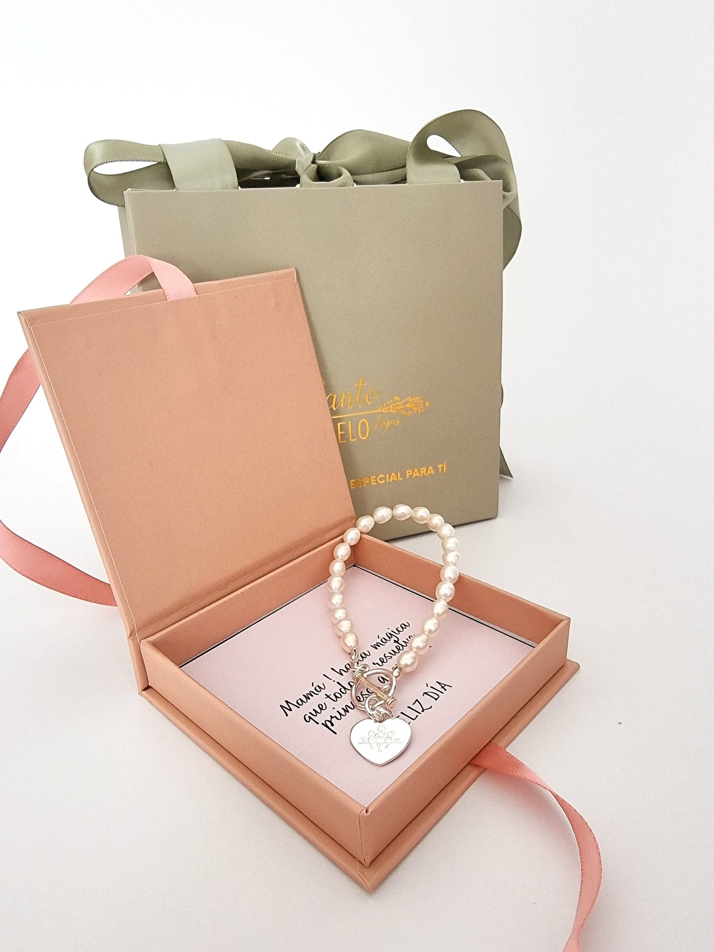 Brazalete Corazón y perla para grabar