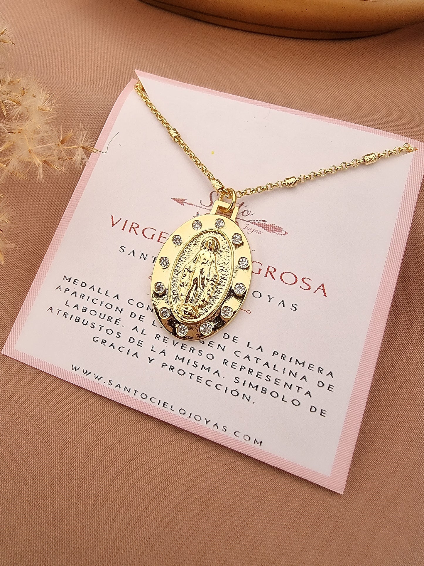 Collar Virgen Milagrosa Circón