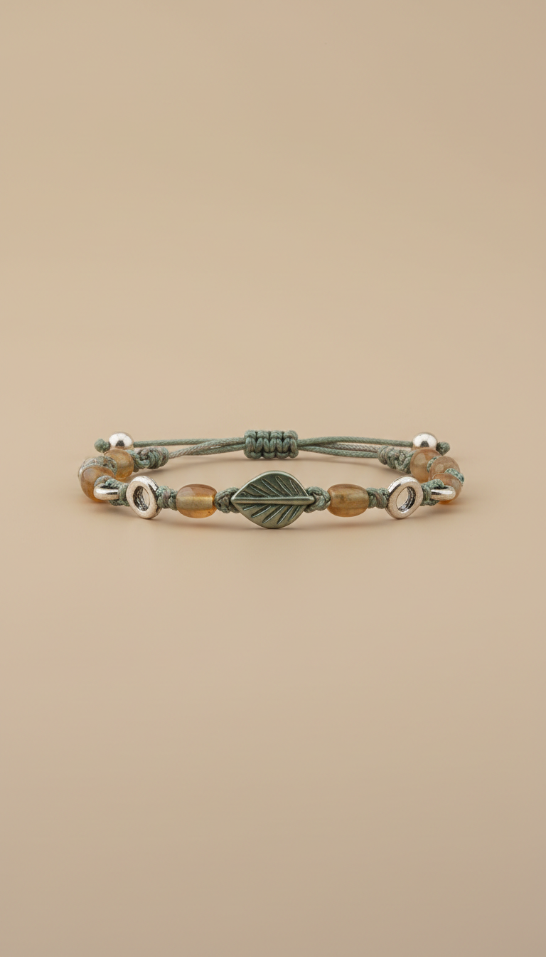 Pulsera talismán verde salvia con piedra semipreciosa