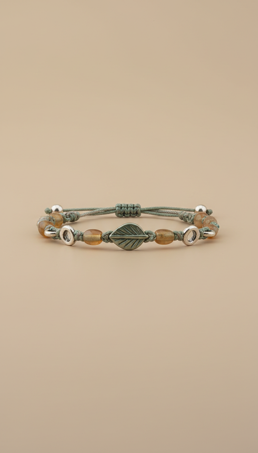Pulsera talismán verde salvia con piedra semipreciosa