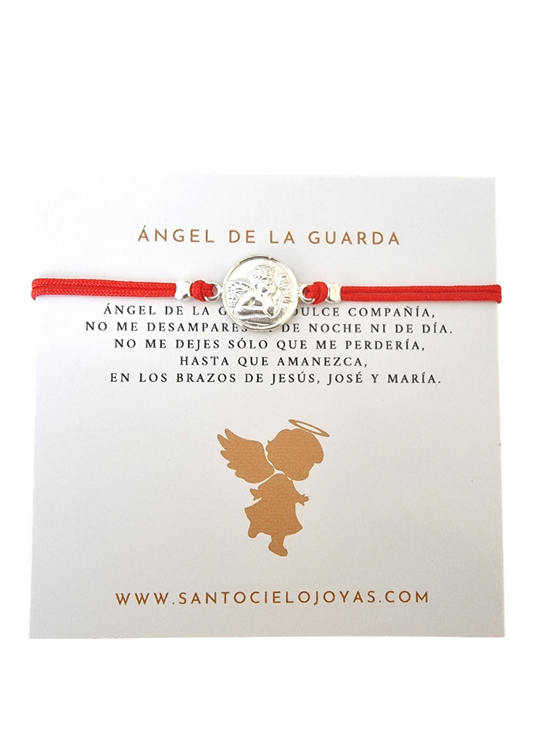 Pulsera Hilo rojo Protección Angel de la guarda plata