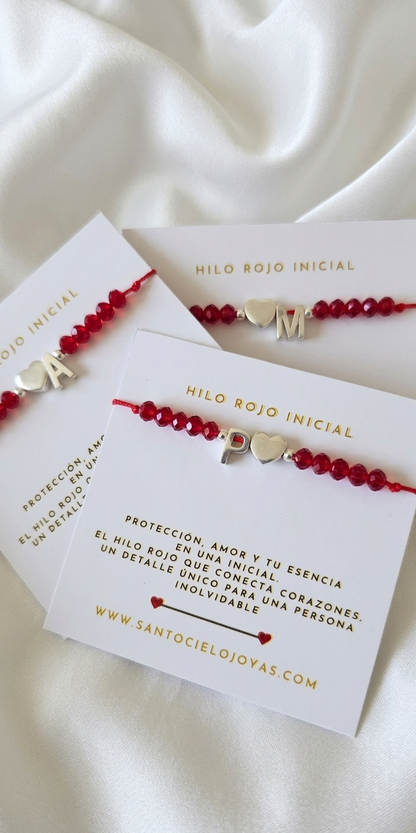 Pulsera hilo rojo inicial plata
