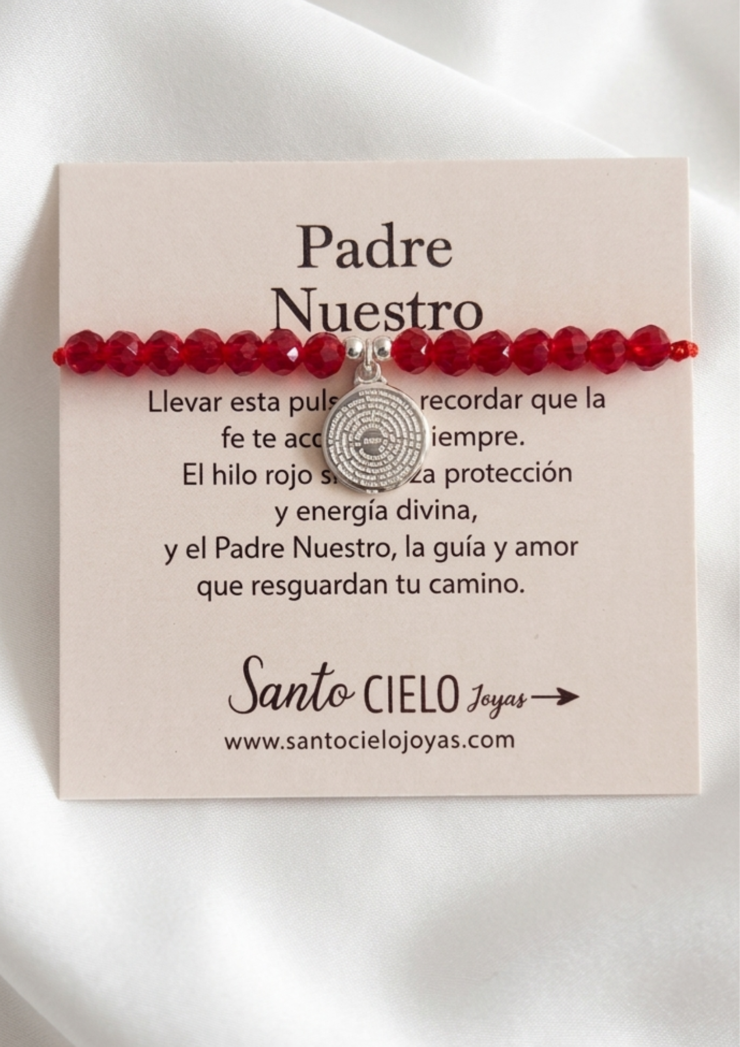 Pulsera hilo rojo colgante Padre Nuestro plata