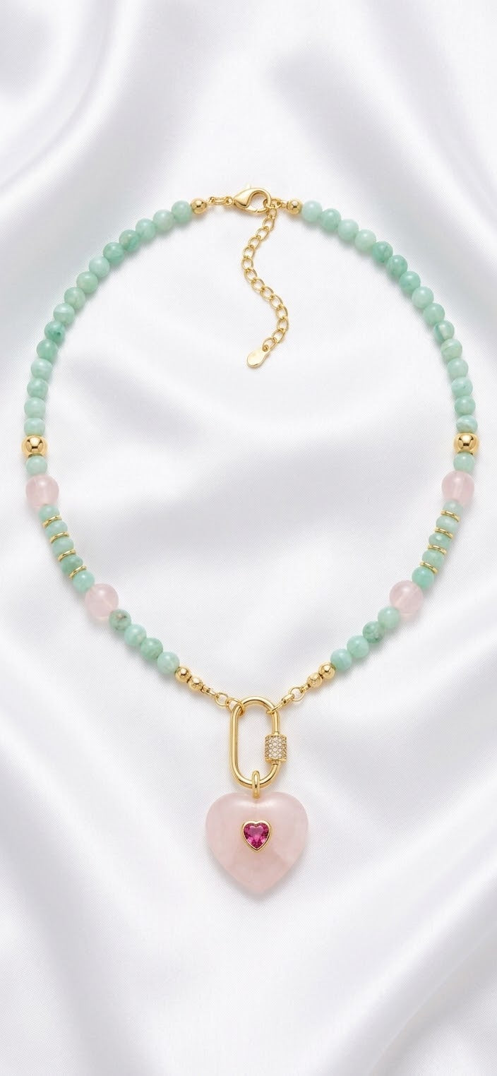 Collar Amuleto Serenidad Rosa / Baño de Oro 24K & Cuarzo Rosa
