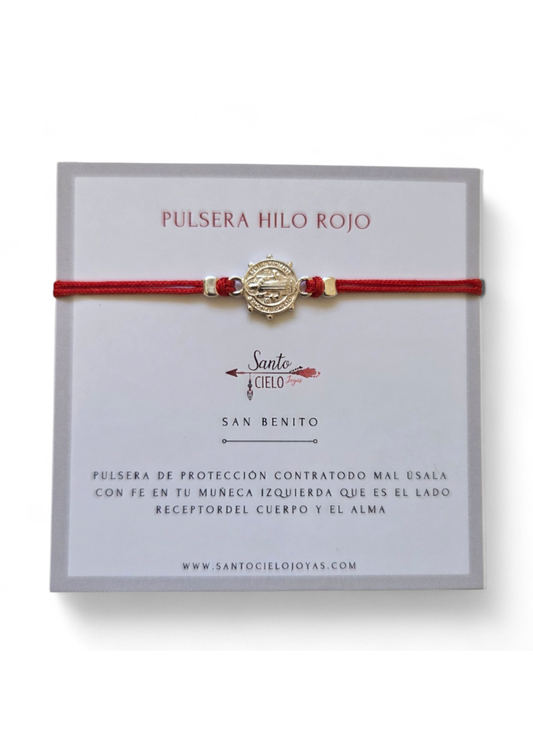 Pulsera protección hilo rojo San Benito conector plata