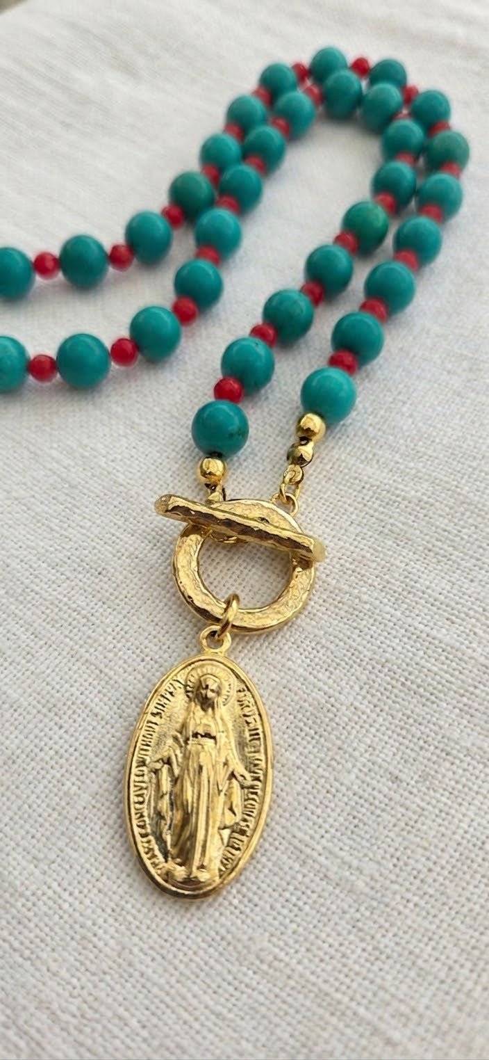Collar Virgen Milagrosa Turquesa