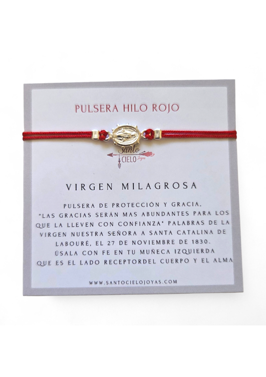 Pulsera protección hilo rojo Virgen de los Rayos conector plata ley