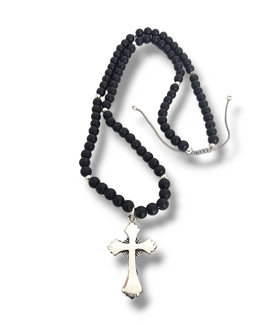 Collar Hombre rosario piedra natural Cruz