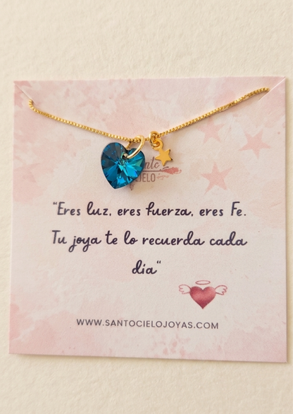 Collar punto luz corazon azul swarovski