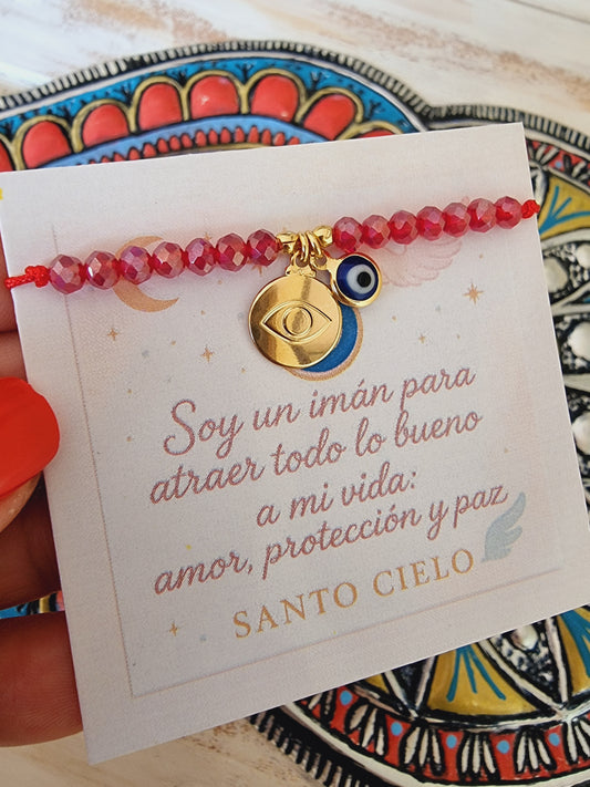 Pulsera protección hilo rojo cristal Nazar y punto ojo