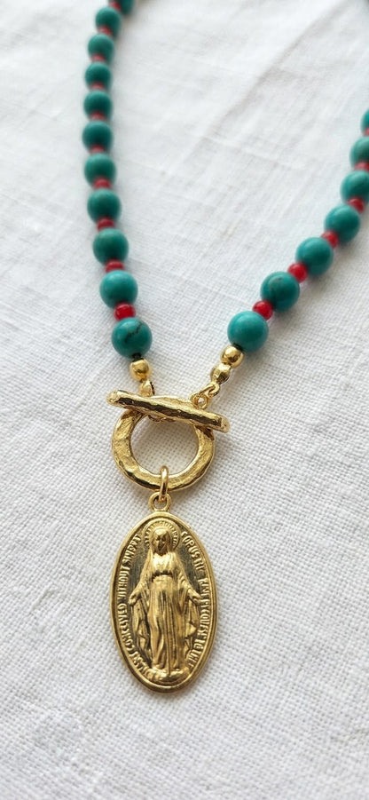 Collar Virgen Milagrosa Turquesa