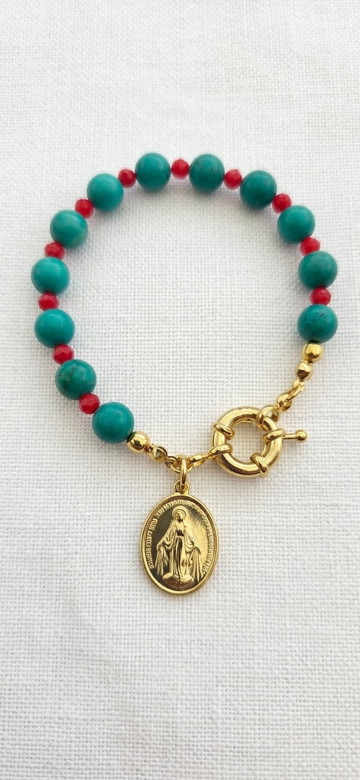 Brazalete Virgen Milagrosa turquesa
